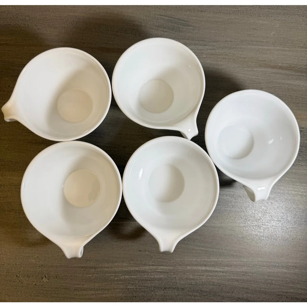 Set of 5 vintage Corelle Butterfly Gold flat cups hook handles by Corning